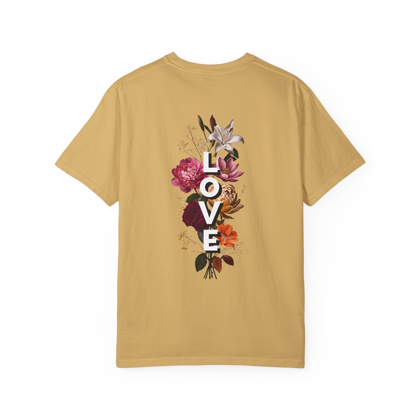 Unisex Garment-Dyed T-Shirt with Floral 'LOVE' Design | Comfortable & Trendy