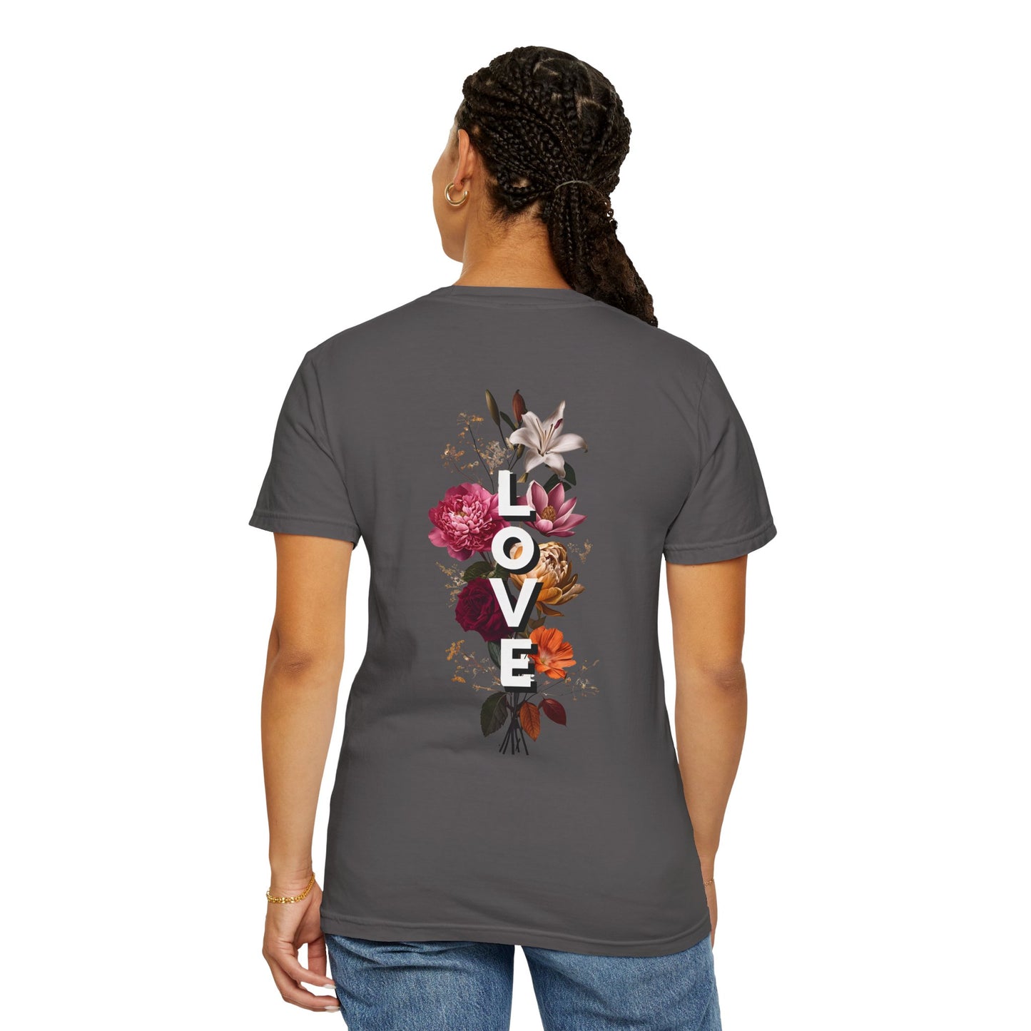 Unisex Garment-Dyed T-Shirt with Floral 'LOVE' Design | Comfortable & Trendy