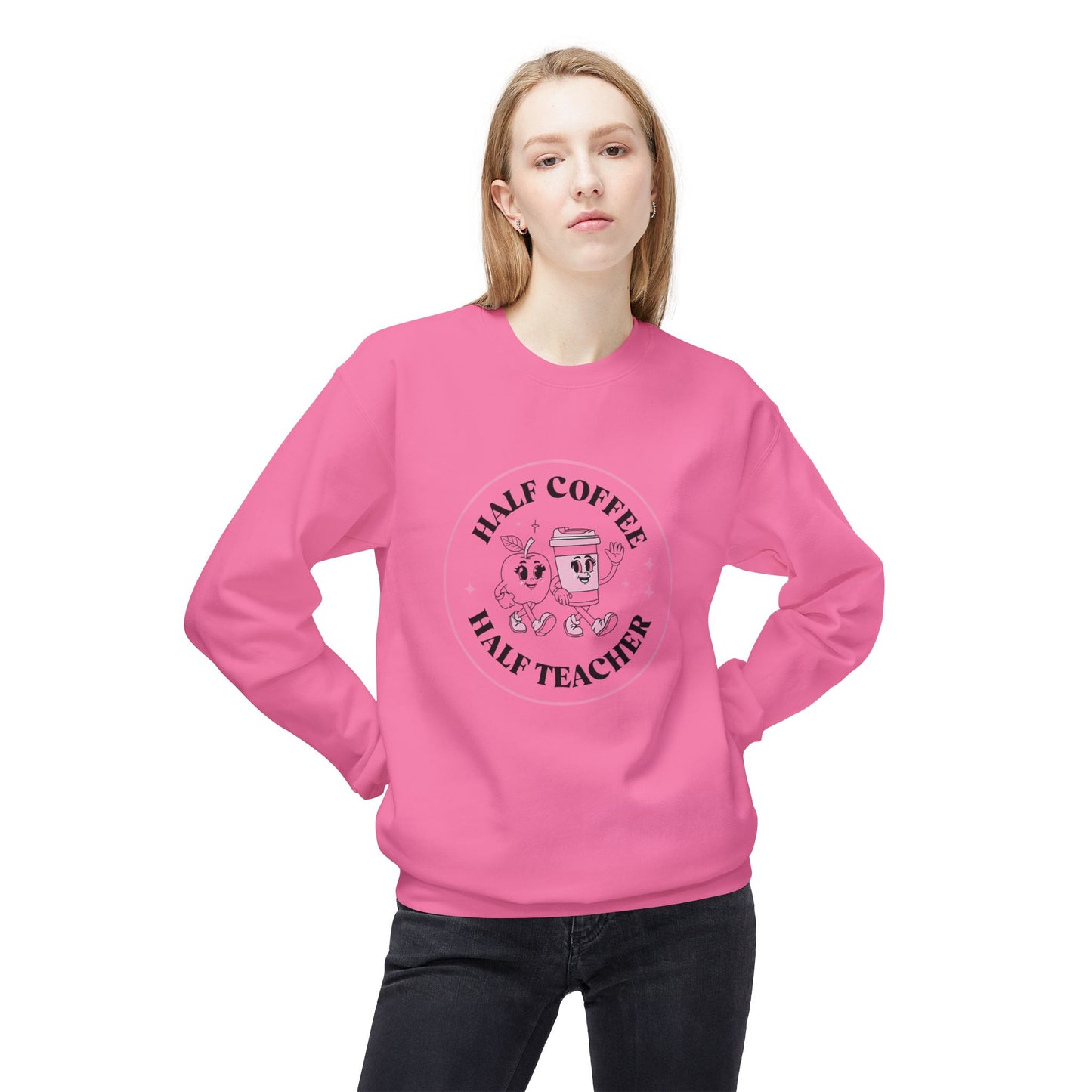 Half Coffee Half Teacher Crewneck Sweatshirt - Cozy Gift for Educators