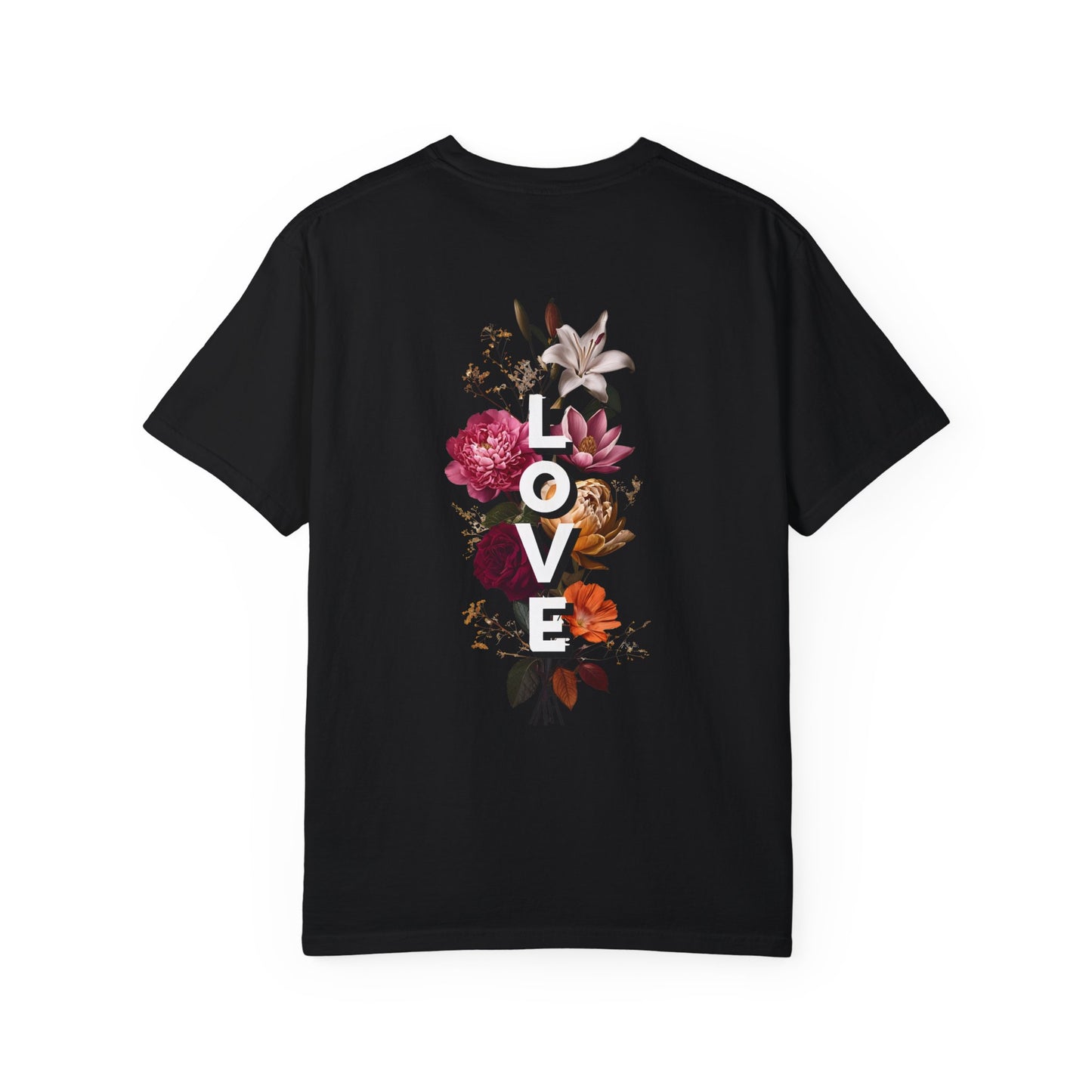 Unisex Garment-Dyed T-Shirt with Floral 'LOVE' Design | Comfortable & Trendy