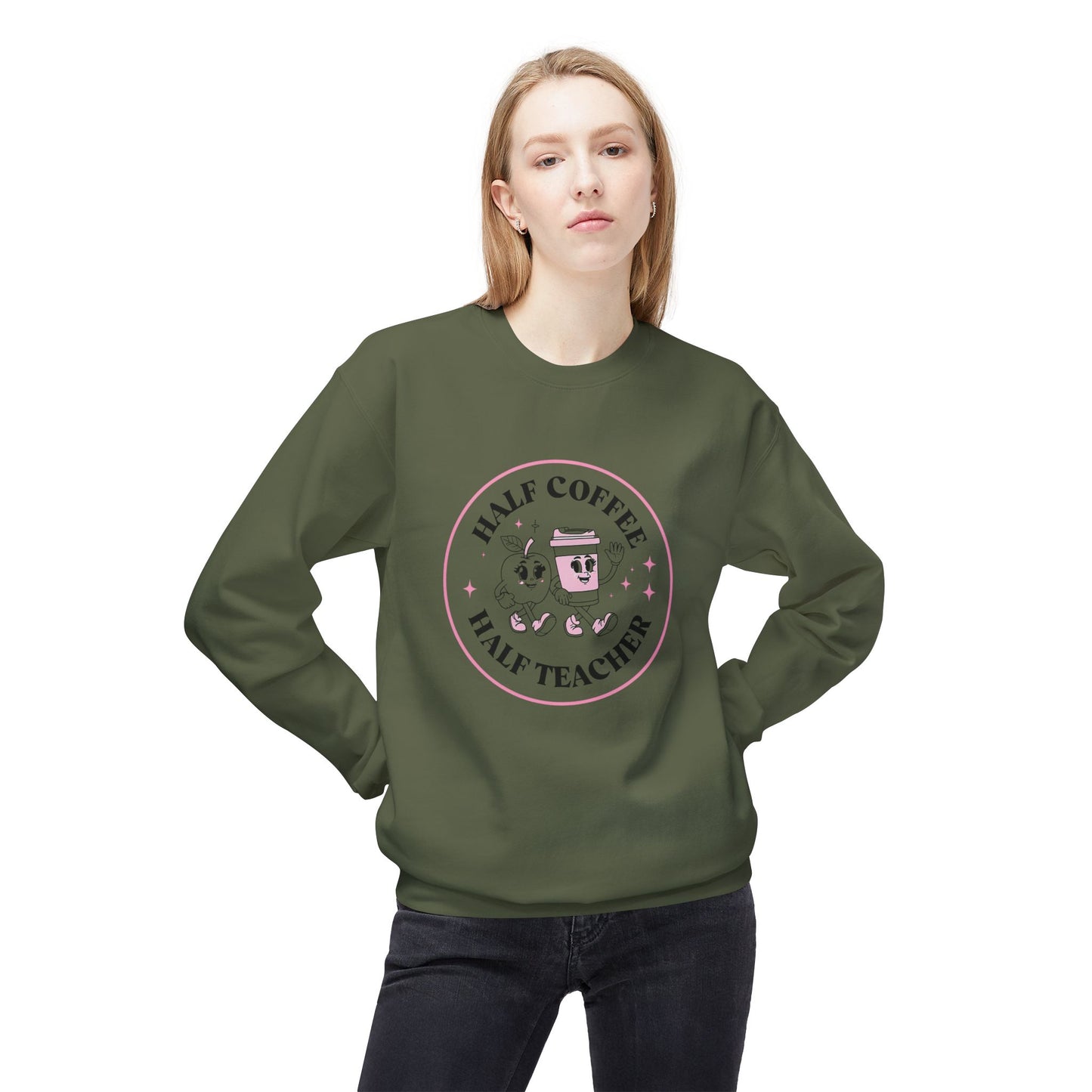 Half Coffee Half Teacher Crewneck Sweatshirt - Cozy Gift for Educators