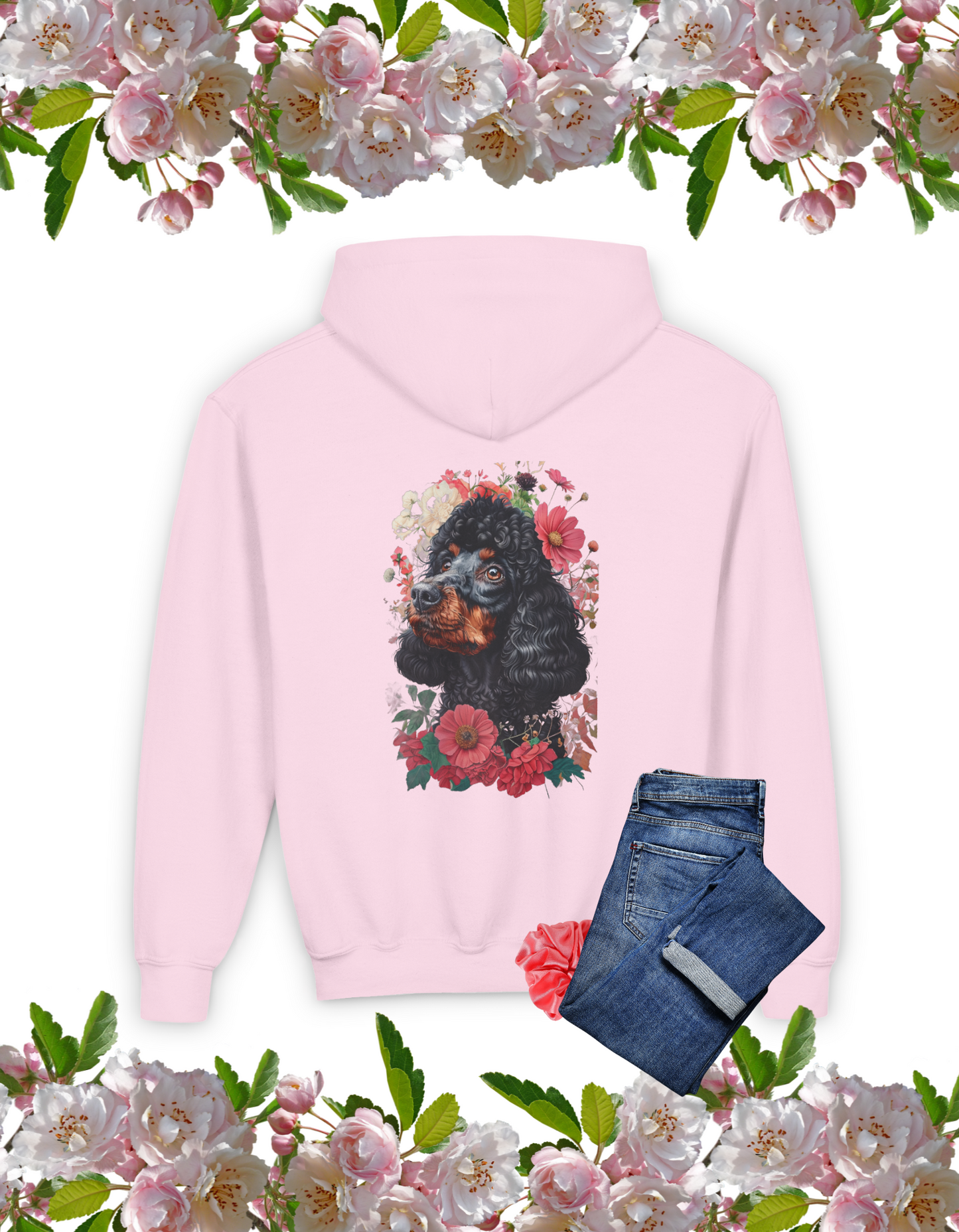 Floral Poodle Youth Hoodie – Cozy Pet-Lover Sweatshirt