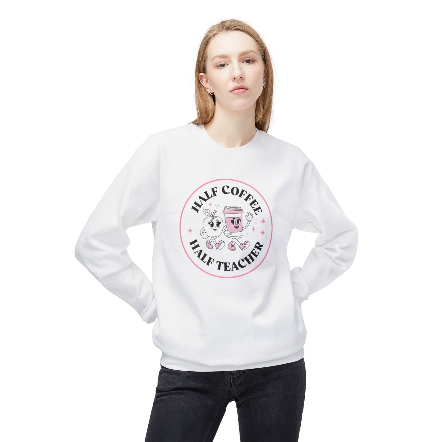 Half Coffee Half Teacher Crewneck Sweatshirt - Cozy Gift for Educators