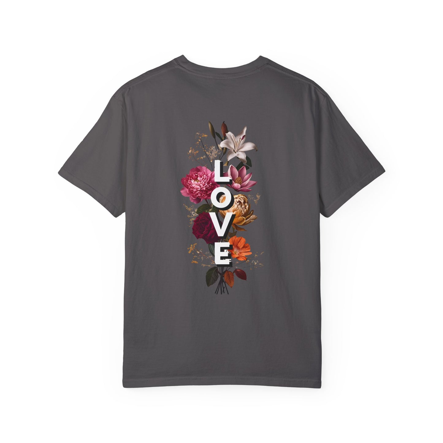 Unisex Garment-Dyed T-Shirt with Floral 'LOVE' Design | Comfortable & Trendy