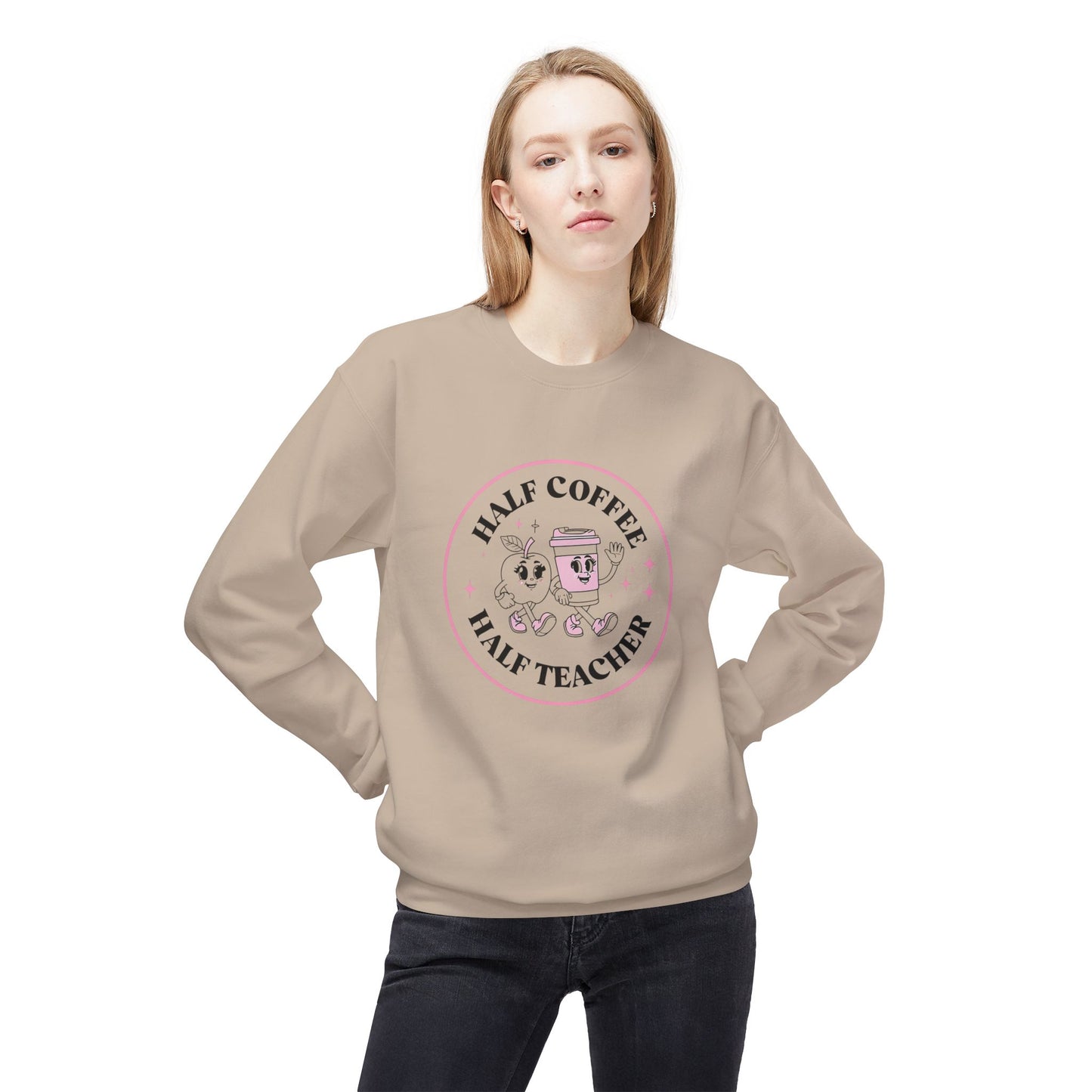 Half Coffee Half Teacher Crewneck Sweatshirt - Cozy Gift for Educators