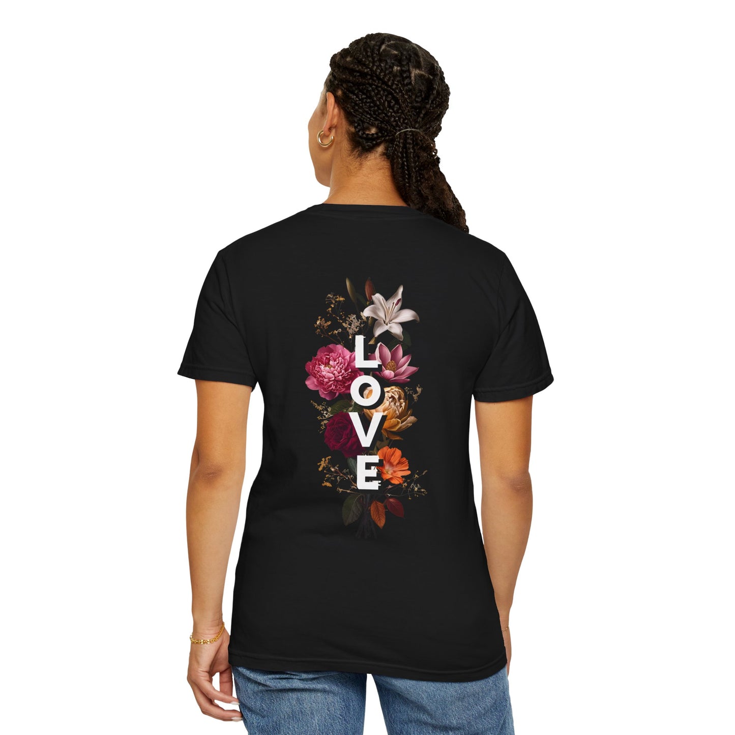 Unisex Garment-Dyed T-Shirt with Floral 'LOVE' Design | Comfortable & Trendy