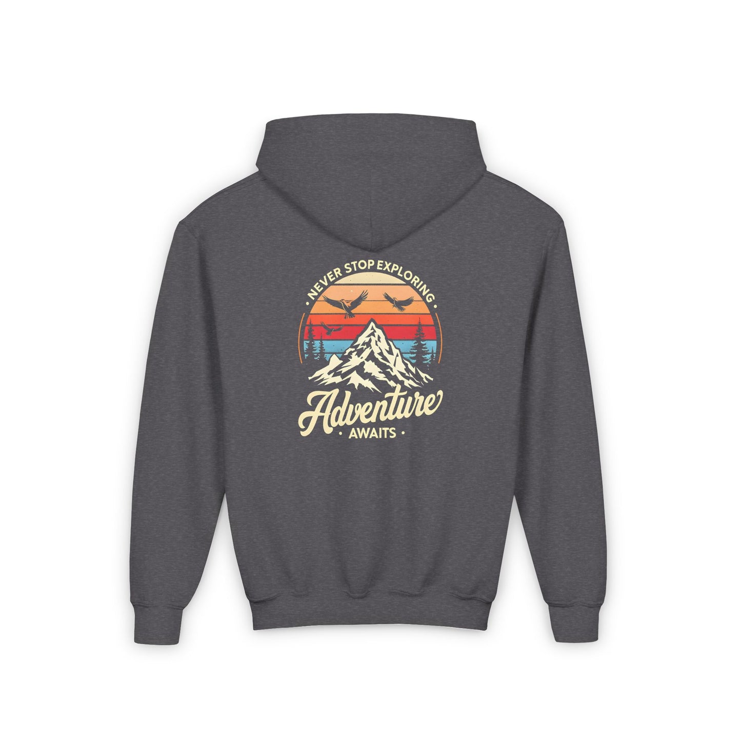 Youth Adventure Awaits Hooded Sweatshirt - Perfect for Outdoor Enthusiasts