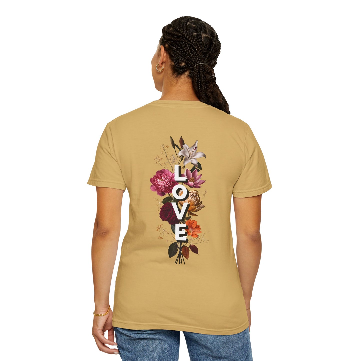 Unisex Garment-Dyed T-Shirt with Floral 'LOVE' Design | Comfortable & Trendy