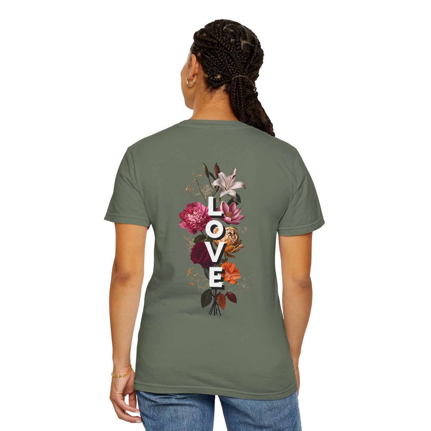 Unisex Garment-Dyed T-Shirt with Floral 'LOVE' Design | Comfortable & Trendy