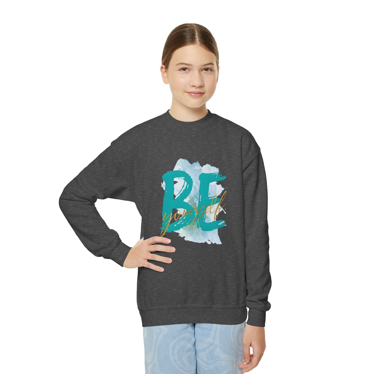 Youth Crewneck Sweatshirt - "Be Yourself" Inspirational Design