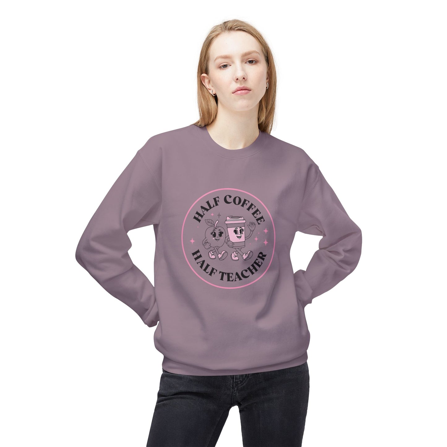 Half Coffee Half Teacher Crewneck Sweatshirt - Cozy Gift for Educators